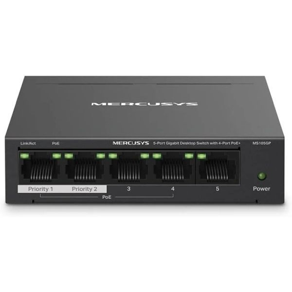 306007_1 Mercusys Switch 5 Puertos Gigabit RJ45 10/100/1000Mbps - 4 Puertos PoE - Diseño Compacto - Plug & Play - Carcasa de Metal - Imagen 1