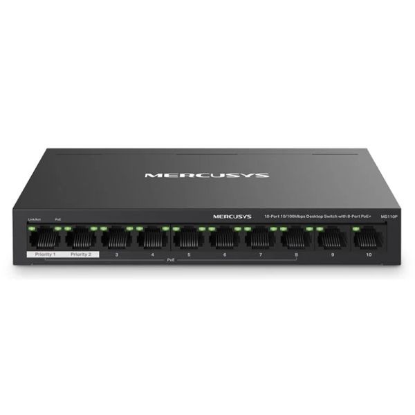 306017_1 Mercusys Switch 10 Puertos RJ45 10/100Mbps - 8 Puertos PoE - Largo Alcance hasta 250m en Modo Extendido - Carcasa de Metal - Imagen 1