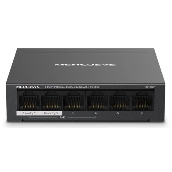 306022_1 Mercusys Switch 6 Puertos RJ45 10/100Mbps - 4 Puertos PoE - Largo Alcance hasta 250m en Modo Extendido - Carcasa de Metal - Imagen 1