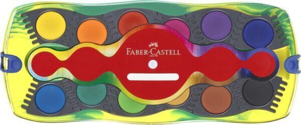 Faber-Castell Connector Dinosaurio Pack de 12 Acuarelas en Pastilla + Pintura Blanca Opaca + Pegatinas - Gran Opacidad - Facilmente Mezclables - Colores Surtidos - Imagen 2