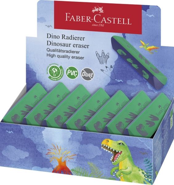 306323_1 Faber-Castell Dinosaurio Goma de Borrar sin PVC - Forma Triangular Ergonomica - Sin Residuos - Borrado Limpio y Facil - Imagen 1