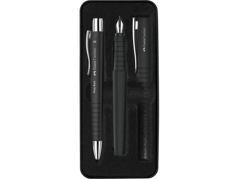 306363_1 Faber-Castell Poly Pack de Boligrafo Poly Ball y Pluma Estilografica Poly Pen con Plumin B - Clip de Metal - Color Negro - Imagen 1