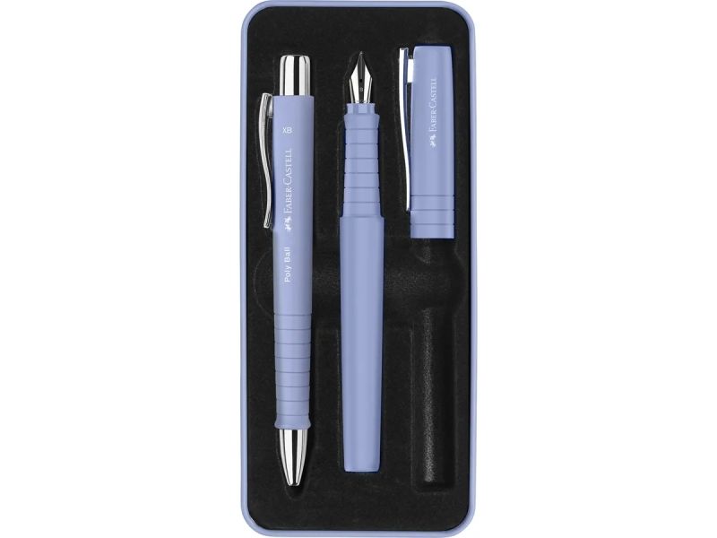 306368_1 Faber-Castell Poly Pack de Boligrafo Poly Ball y Pluma Estilografica Poly Pen con Plumin B - Clip de Metal - Color Azul Claro - Imagen 1
