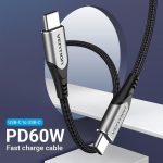 Vention Cable USB-C 2.0 a USB-C 2.0 3A 60W - 1.5m - Trenzado - Color Gris - Imagen 2
