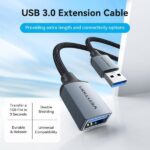 Vention Cable USB-A 3.0 Macho a USB 3.0 Hembra - 1m - Trenzado - Color Gris - Imagen 2