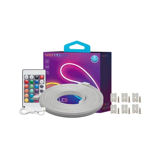 307388_1 Vention Tira de Luces LED de Neon - Silicona - Control Remoto - USB 5V - 5m - Flexible y Duradera - Resistente al Agua IP65 - Imagen 1