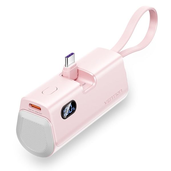 307423_1 Vention PowerBank 4800mAh - USB-C - Carga Rapida 22.5W - Conector Plegable - Color Rosa - Imagen 1