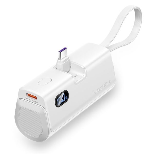 307428_1 Vention PowerBank 4800mAh - USB-C - Carga Rapida 22.5W - Conector Plegable - Color Blanco - Imagen 1