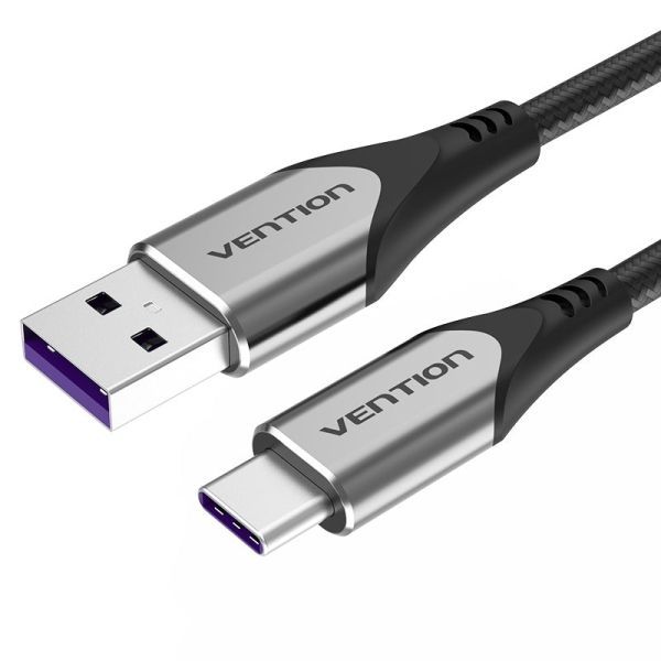 307523_1 Vention Cable USB-A 2.0 a USB-C 2.0 5A 100W - 1m - Trenzado - Color Gris - Imagen 1