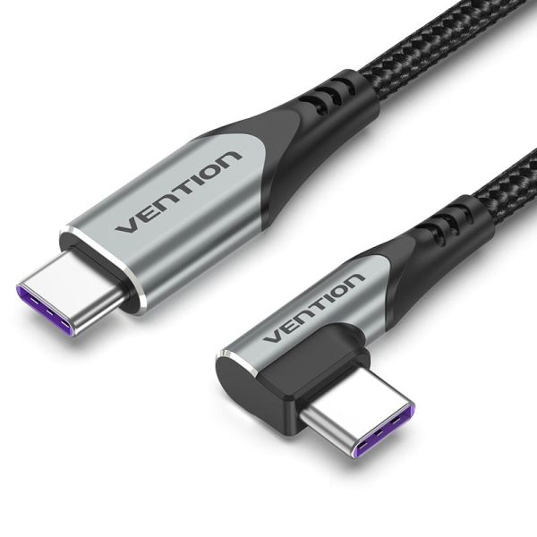 307543_1 Vention Cable USB-C 2.0 a USB-C 2.0 5A 100W - 0.5m - Trenzado - Acodado - Color Gris - Imagen 1