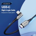 Vention Cable USB-C 2.0 a USB-C 2.0 5A 100W - 0.5m - Trenzado - Acodado - Color Gris - Imagen 2