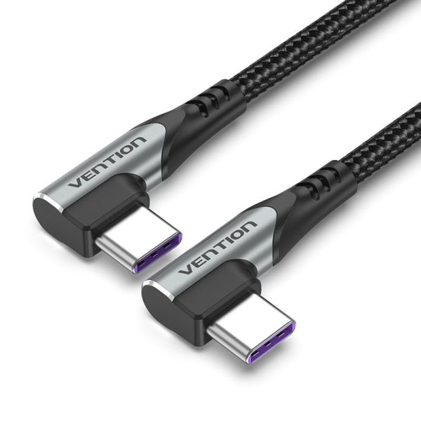 307553_1 Vention Cable USB-C 2.0 a USB-C 2.0 5A 100W - 0.5m - Trenzado - Acodado en los Dos Extemos - Color Gris - Imagen 1