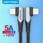 Vention Cable USB-C 2.0 a USB-C 2.0 5A 100W - 0.5m - Trenzado - Acodado en los Dos Extemos - Color Gris - Imagen 2