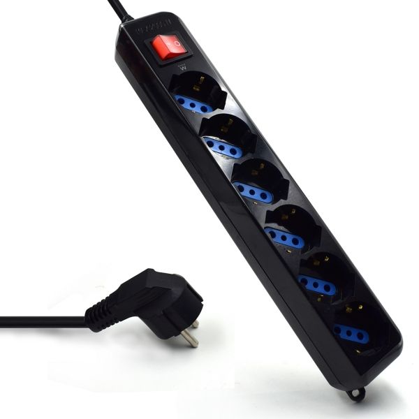 308018_1 Ewent Regleta de Energia - 6 Enchufes - Version Schuko - 16A con Interruptor de Encendido/Apagado - Proteccion contra Sobrecarga - Cable de 1.5m - Color Negro - Imagen 1