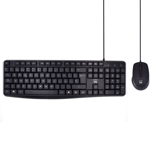 308068_1 Ewent Paquete con Cable KB+RATON - Teclado de Oficina -Cable USB-A de 1.35m - Raton de oficina - 1000dpi - Cable USB-A de 1.35m - Color Negro - Imagen 1