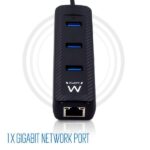 Ewent EW1140 Hub 3Puertos USB3.2 - Puerto de Red Gigabit - Color Negro - Imagen 2
