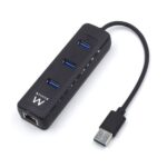 Ewent EW1140 Hub 3Puertos USB3.2 - Puerto de Red Gigabit - Color Negro
