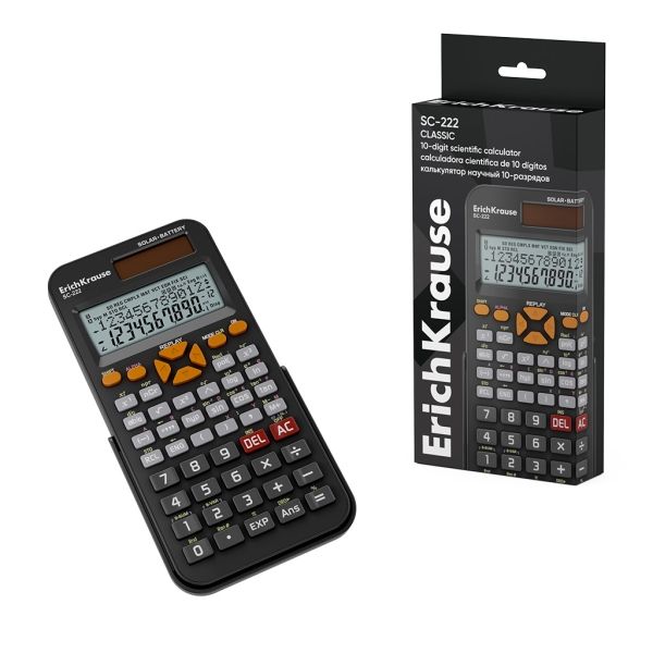 308803_1 ErichKrause SC-222 Classic Calculadora Cientifica con Pantalla LCD de 10 Digitos - 240 Funciones Integradas - Alimentacion Solar y Bateria - Color Negro - Imagen 1