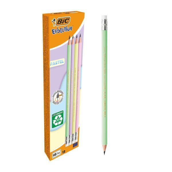 309113_1 Bic Evolution Pastel Lapiz de Grafito Hexagonal con Goma - Mina HB Ultrarresistente - Sin Madera - No se Astilla - Colores Pastel - Imagen 1