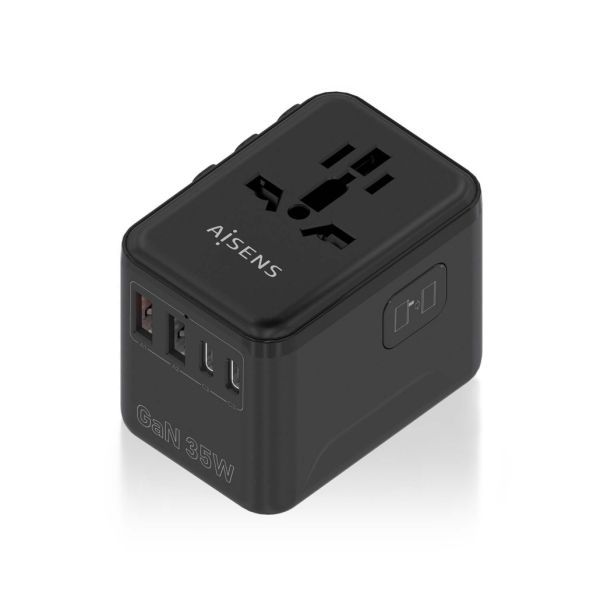 309518_1 Aisens Adaptador de Viaje Universal GaN 35W - 2xUSB-A QC3.0, 2xUSB-C PD3.0 - Color Negro - Imagen 1