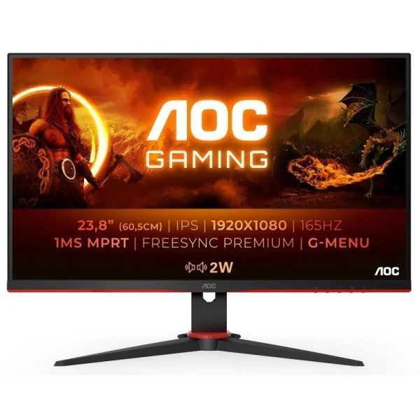310458_1 AOC 24G2SPAE/BK Monitor 23,8" WLED IPS FullHD 165Hz - Respuesta 1ms - Angulo de Vision 178° AMD FreeSync - Altavoces Incorporados - HDMI, DisplayPort, Audio - Montaje VESA 100x100 - Imagen 1