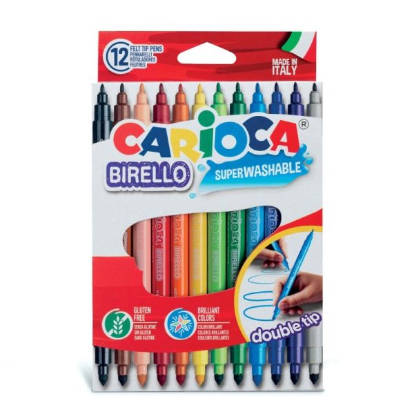 310638_1 Carioca Birello Pack de 12 Rotuladores - Doble Punta Fina y Media - Tinta Superlavable No Toxica - Lavable de la Piel y Tejidos con Agua y sin Jabon - Color Varios - Imagen 1
