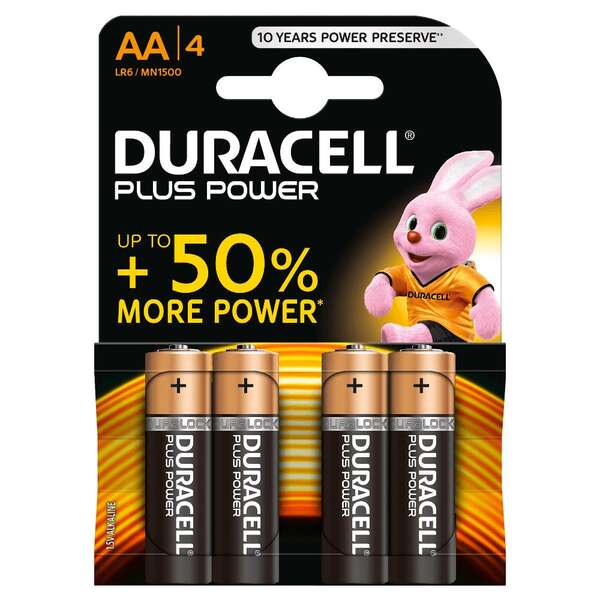 85279_1 Duracell MN1500B4 Pilas Alcalinas AA LR6 1.5V Plus Power (4 unidades) - Imagen 1
